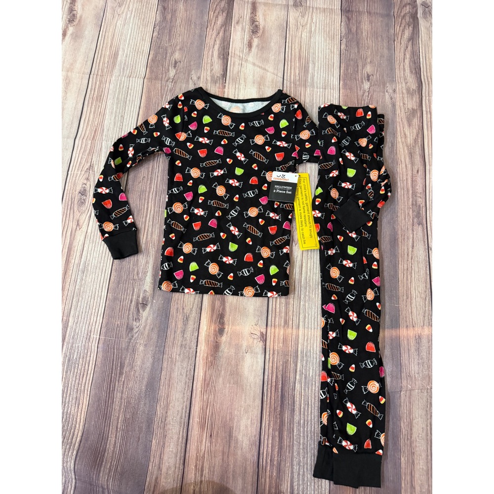 Way To Celebrate Girls Halloween Candy Pajama Set Black Size 6 2 Piece NWT
